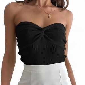 Black Ribbed Twist Front Tube Top Women’s Small